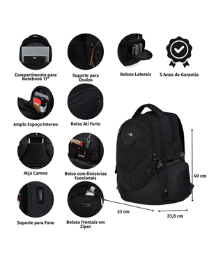 Mochila Masculina Grande Para Notebook Tokyo Preta – foto 2