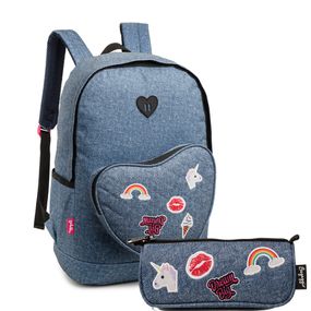 Kit Jeans Carinhas - Mochila e Estojo Azul